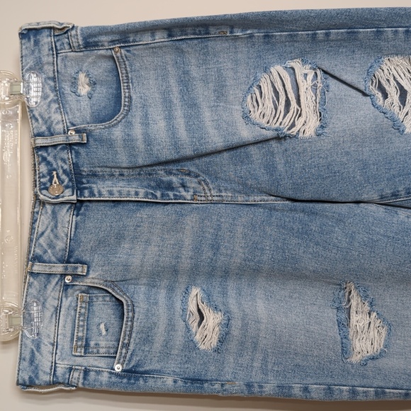 PacSun Ripped Mom Jeans Size 28 High Waist Straight Leg 100% Cotton Light Blue - Picture 5 of 12